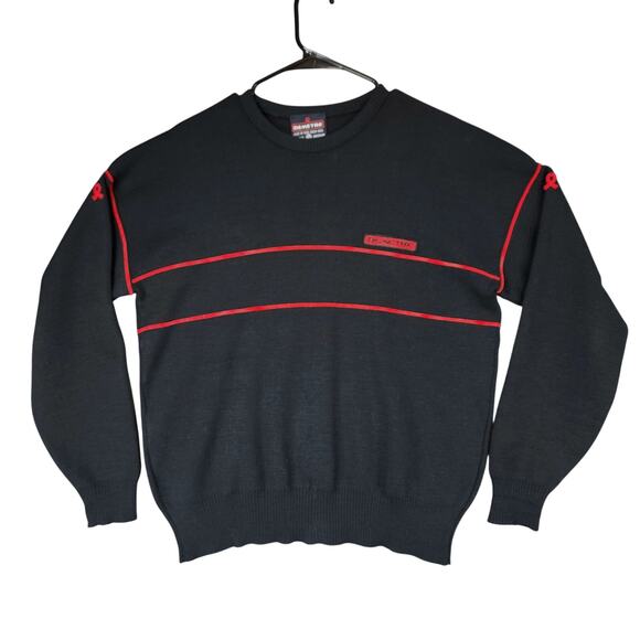 Vtg Demetre Sweater sz M Men Pullover Black Red 100% Virgin Wool USA Made Skiing - Picture 1 of 13
